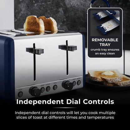 Tower Sera Kettle & 4 Slice Toaster Kitchen Set (Midnight Blue)