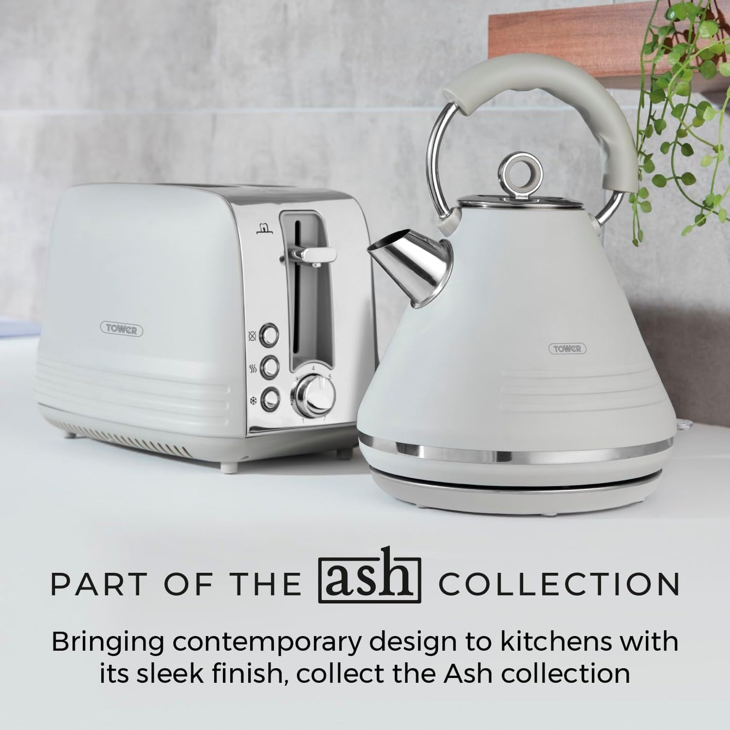 Tower Ash Grey 2 Slice Toaster 7 Browning Levels Chrome Accents T20080GRY