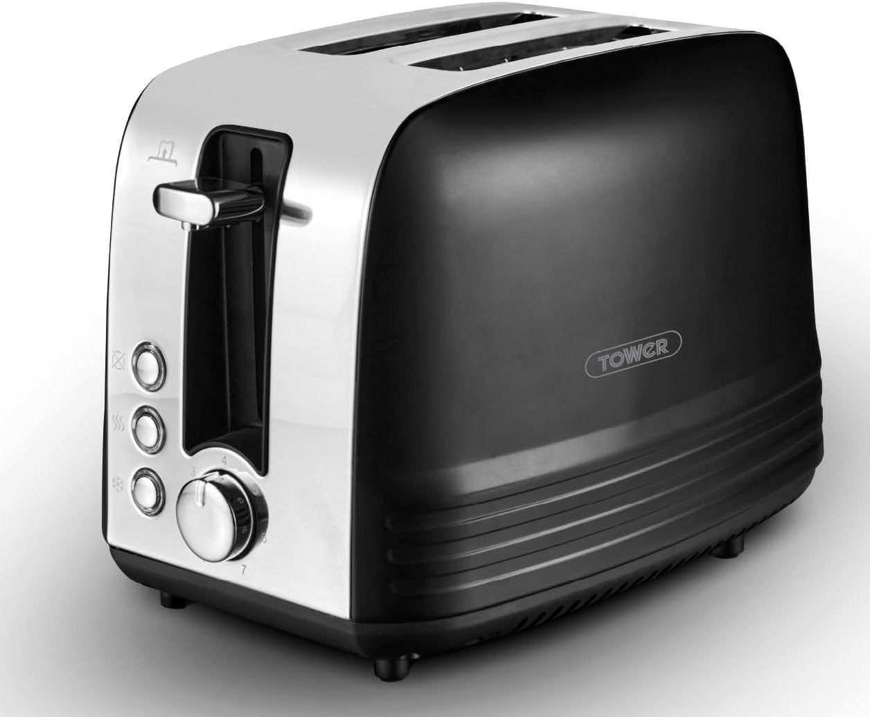 Tower Ash 2 Slice Toasters Black & Chrome Toaster