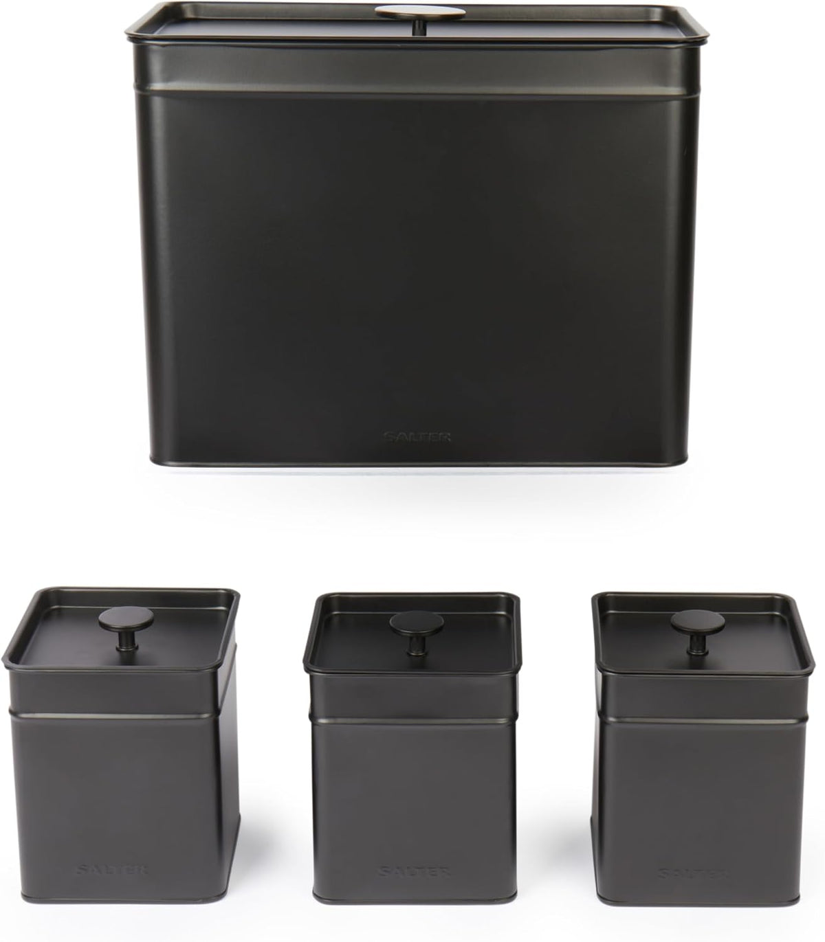 Salter Kuro Countertop Storage Set, Bread Bin & 3 Canisters BW126141EU7 (Matte Black)