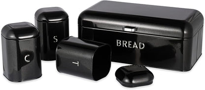 Salter Boston Kettle, 4 Slice Toaster, Bread Bin & Canisters Kitchen Set (Black)