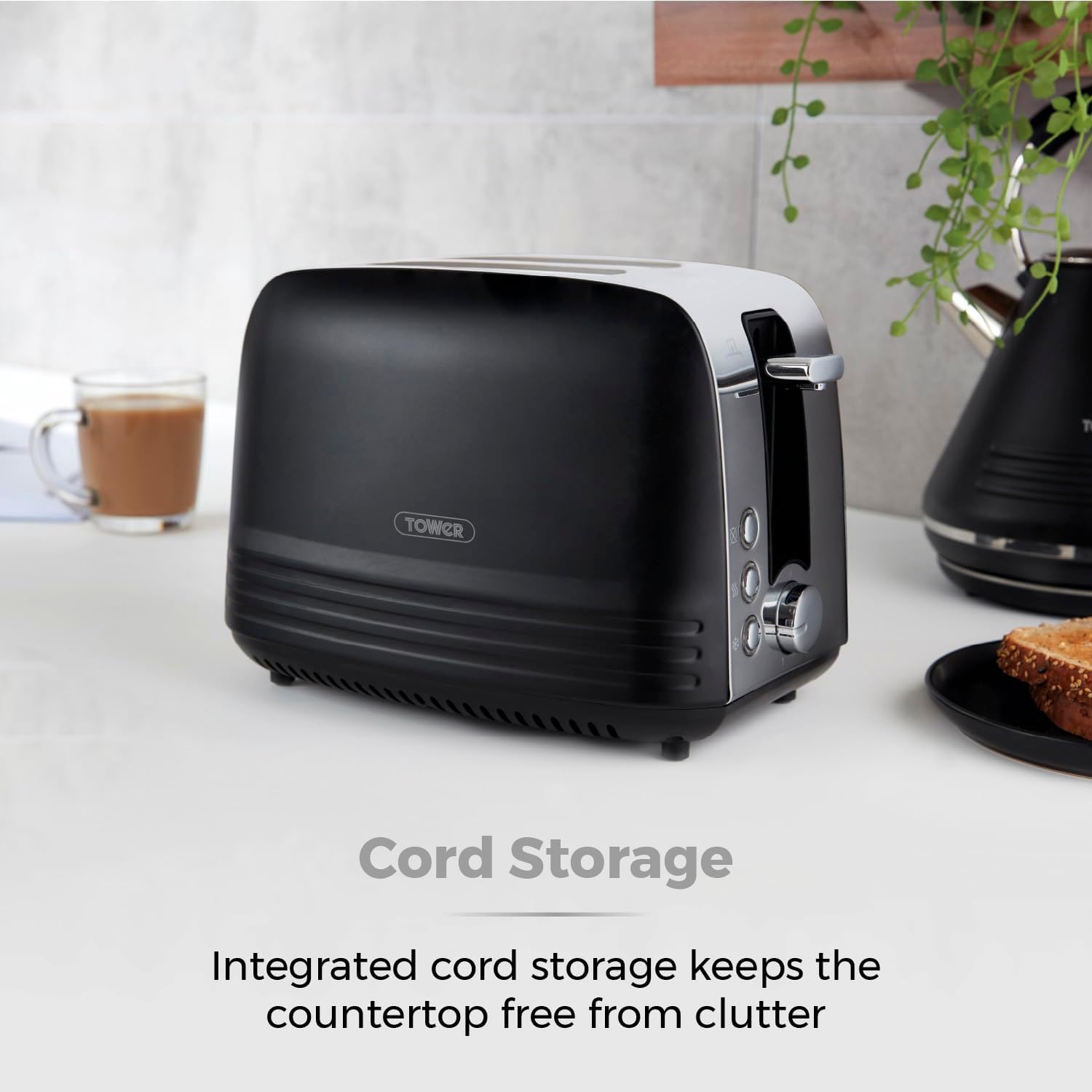 Tower Ash 2 Slice Toasters Black & Chrome Toaster