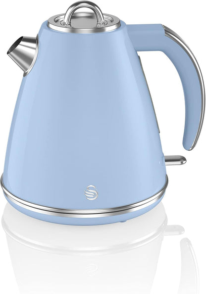 Swan Retro Kettle, 2 Slice Toaster, Bread Bin & Canisters Kitchen Set (Blue)