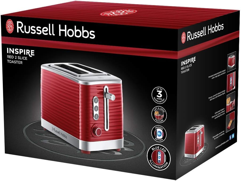 Russell Hobbs Red Inspire Gloss 2 Slice Toaster 24372 