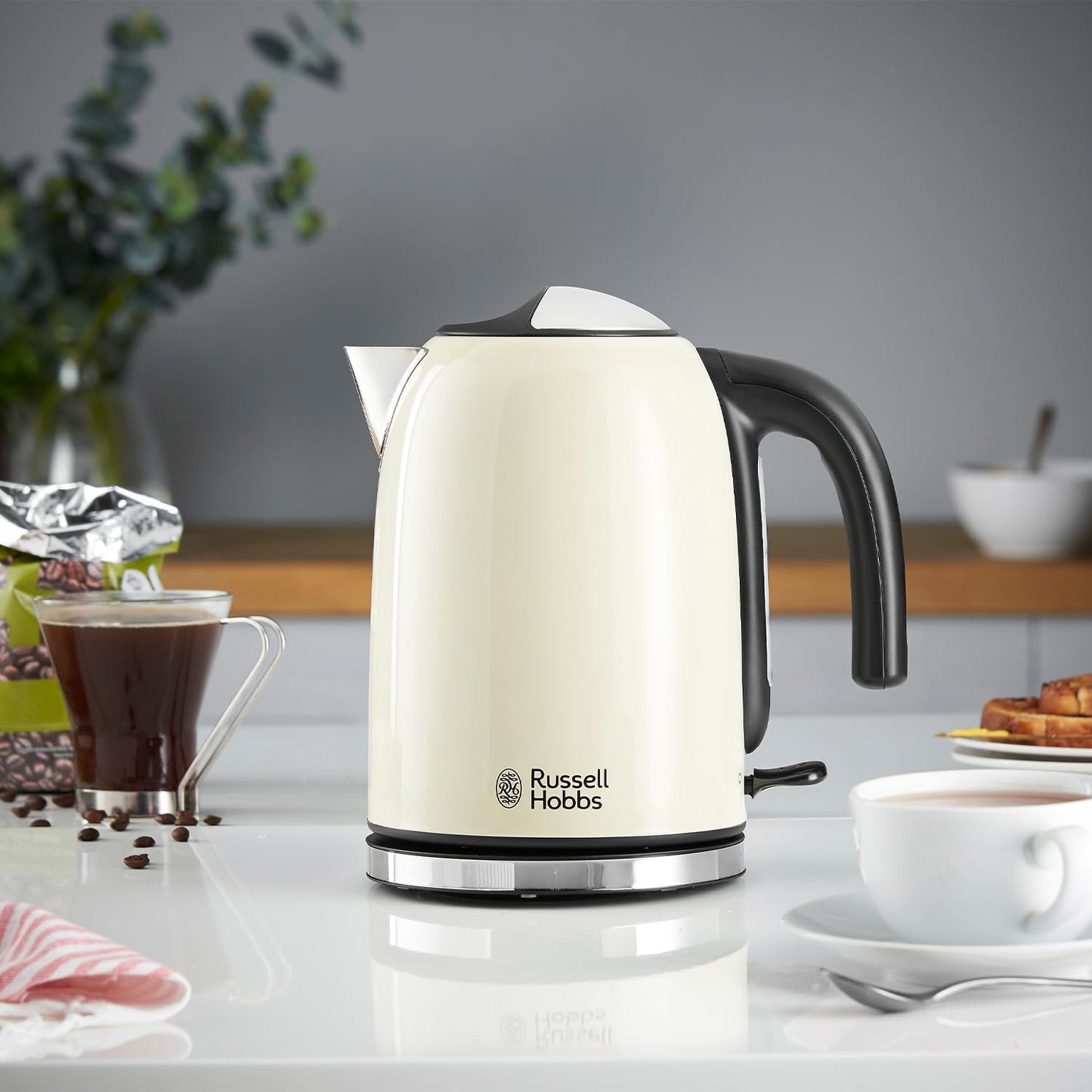 Russell Hobbs Colours Plus Kettle & 2 Slice Toaster Kitchen Set (Cream)