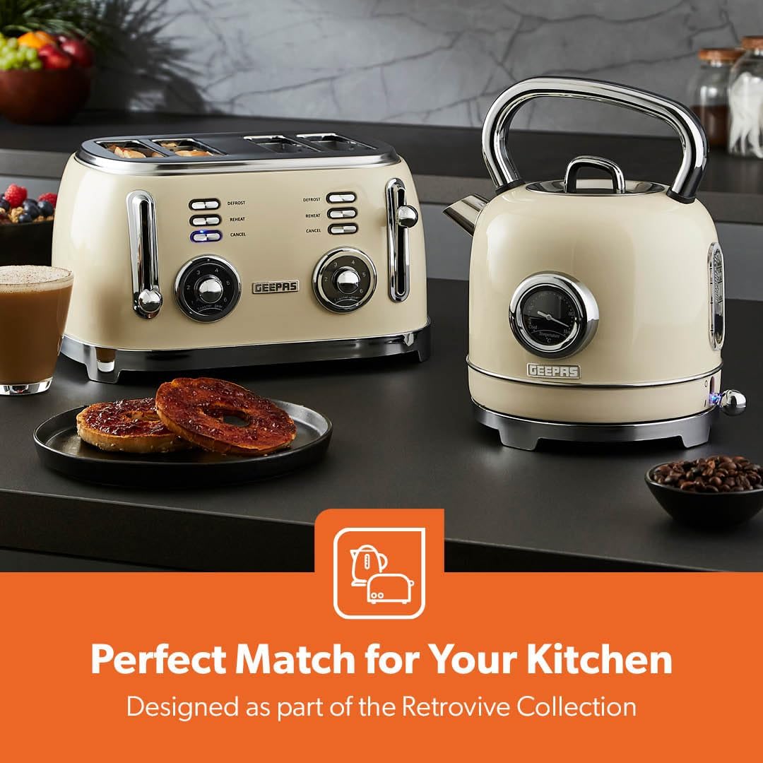 GEEPAS Retrovive 4 Slice Toaster GBT36564UK-CR (Vintage Cream)