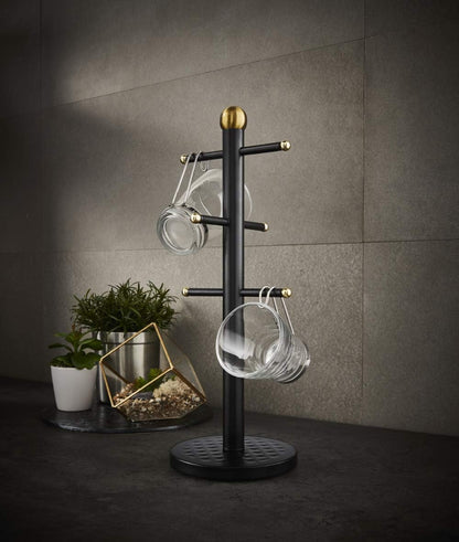 Swan Gatsby Mug Tree & Towel Pole - STP1011BLKN - Kitchen Set - Black & Gold 