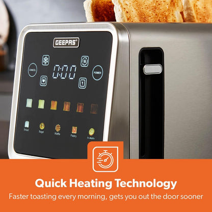 GEEPAS 5-in-1 Digital 4 Slice Long Slot Toaster GBT36566UK (Silver)