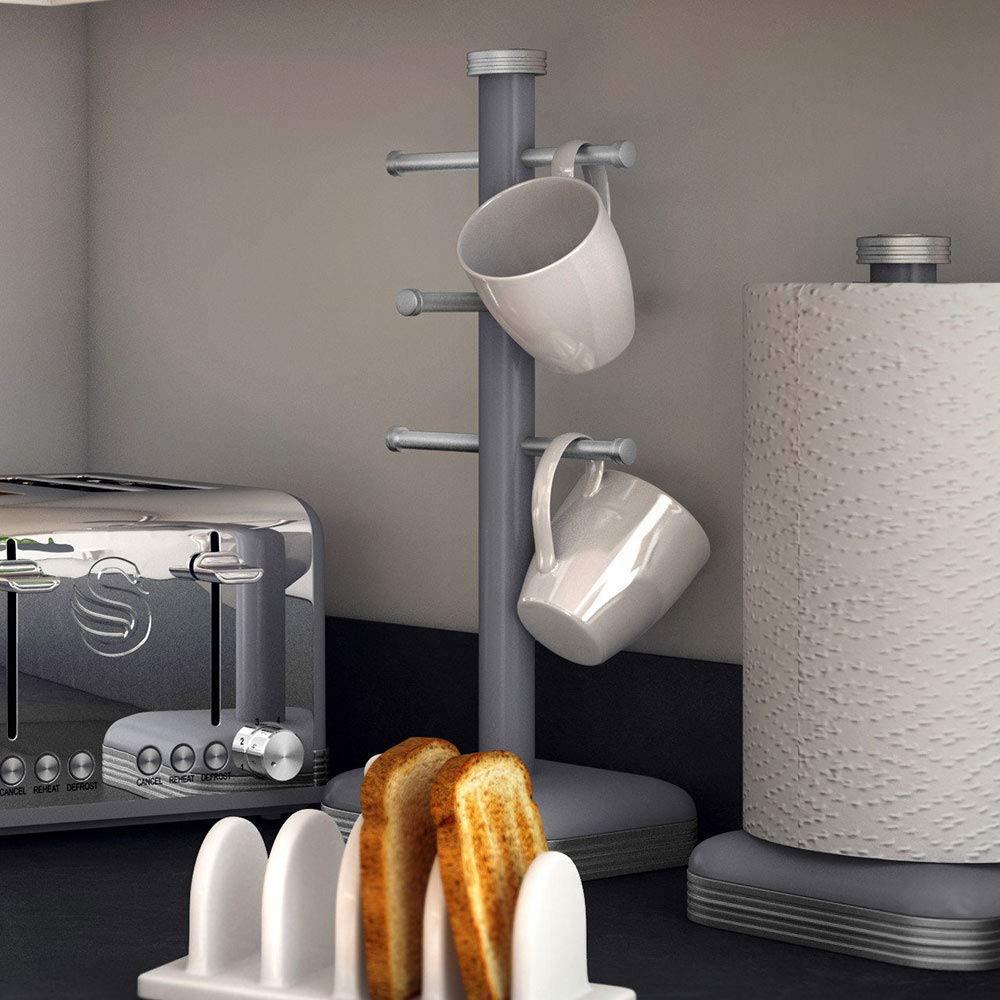 Grey retro mug tree towel pole with two hanging mugs