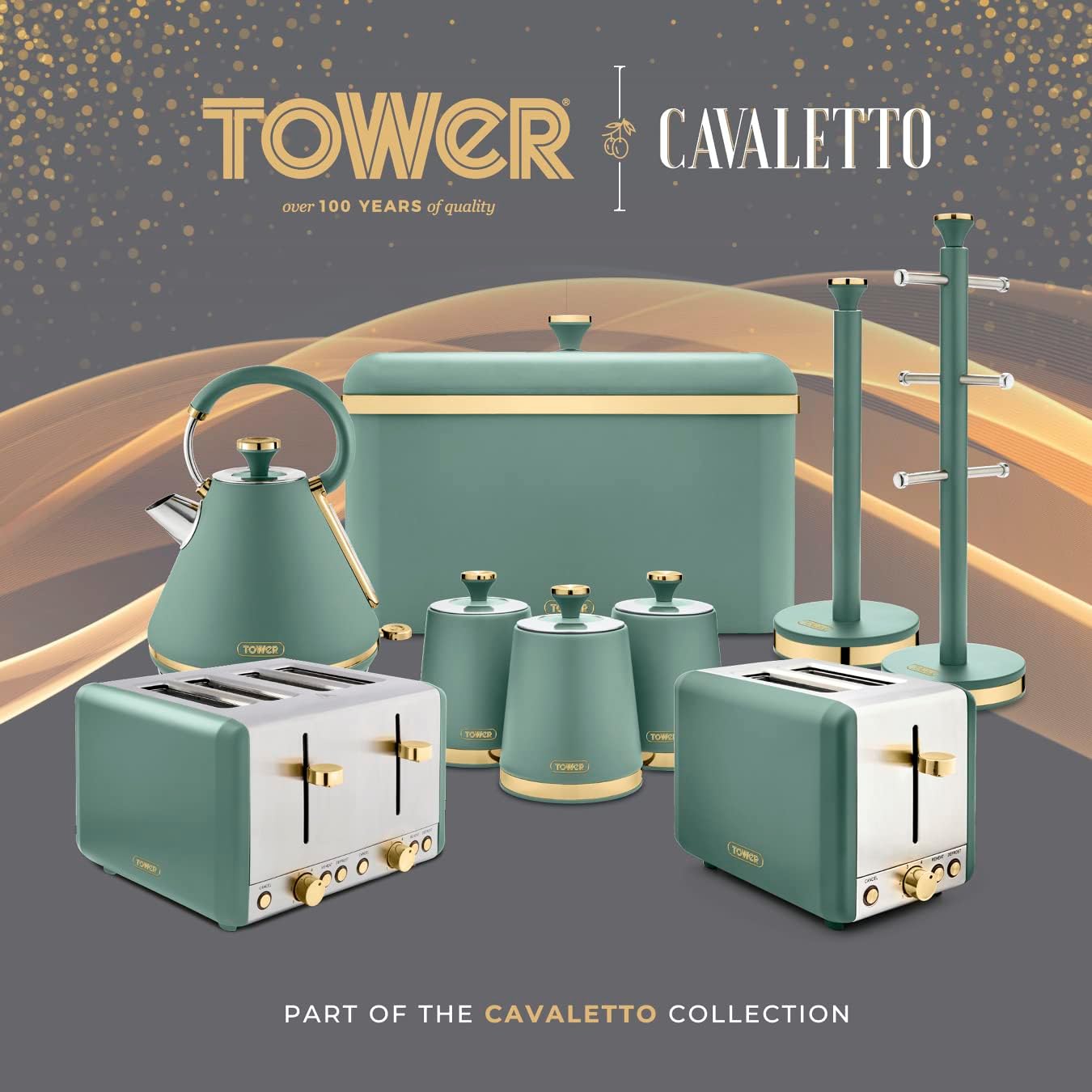 Tower Cavaletto Bread Bin Jade Green & Champagne Gold