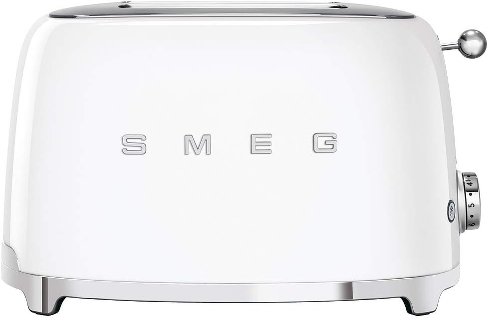 SMEG White 2 Slice Toaster Retro Style Wide Slots Modern TSF01WHUK