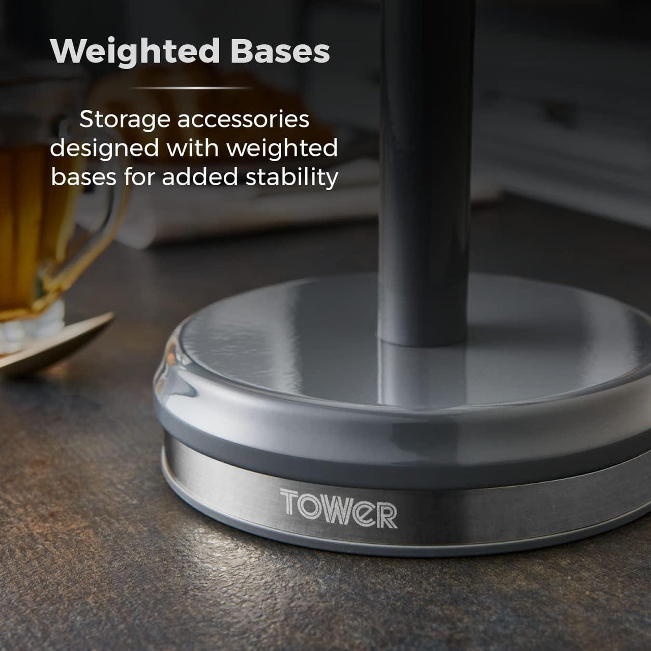 Weighted round base on graphite grey mug tree and towel pole set