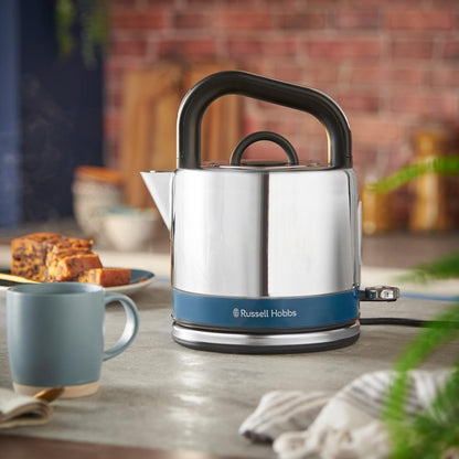 Russell Hobbs Distinctions Pyramid Kettle, 2 Slice Toaster & Microwave Kitchen Set (Ocean Blue)