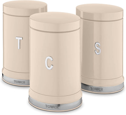 Tower Belle Canisters & Bread Bin Kitchen Set (Chantilly Cream)