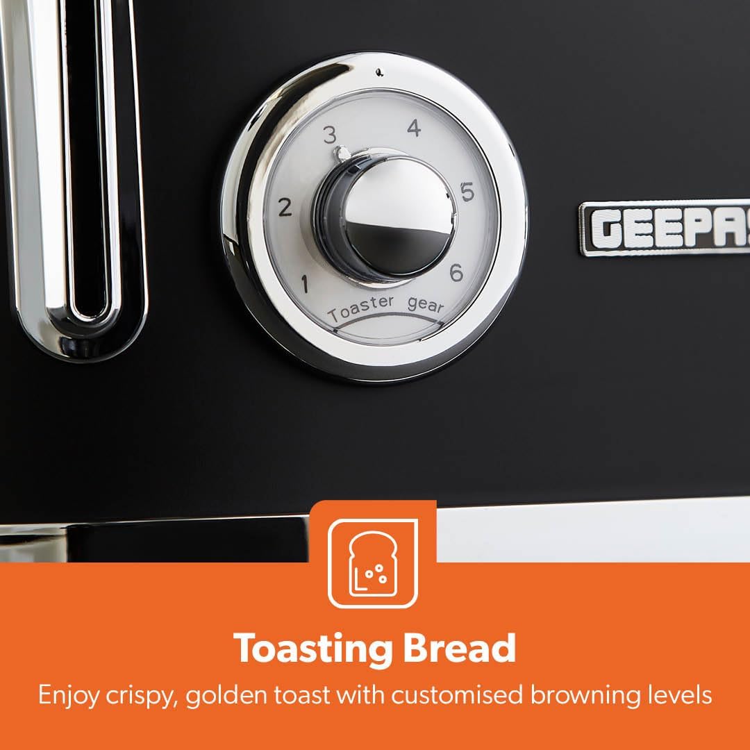 GEEPAS Retrovive 4 Slice Toaster GBT36564UK-BK (Vintage Black)