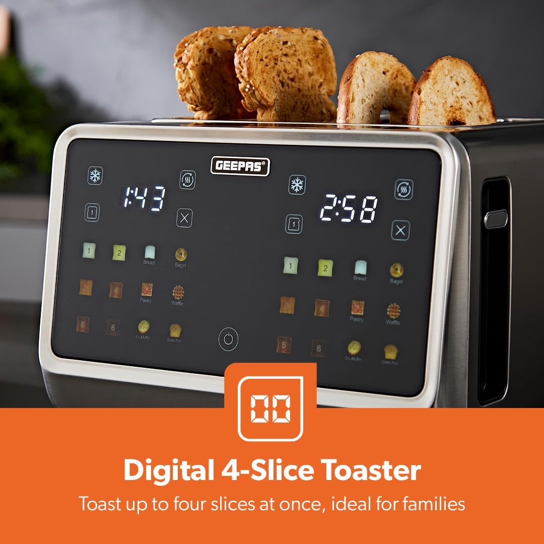 GEEPAS 5-in-1 Digital 4 Slice Toaster 1770W GBT36569UK (Silver)