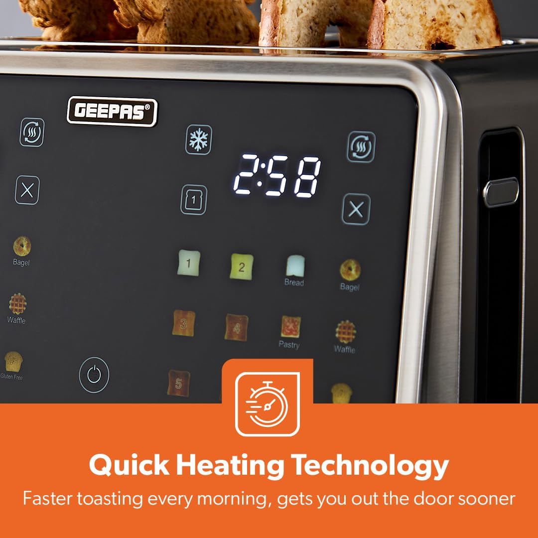 GEEPAS 5-in-1 Digital 4 Slice Toaster 1770W GBT36569UK (Silver)