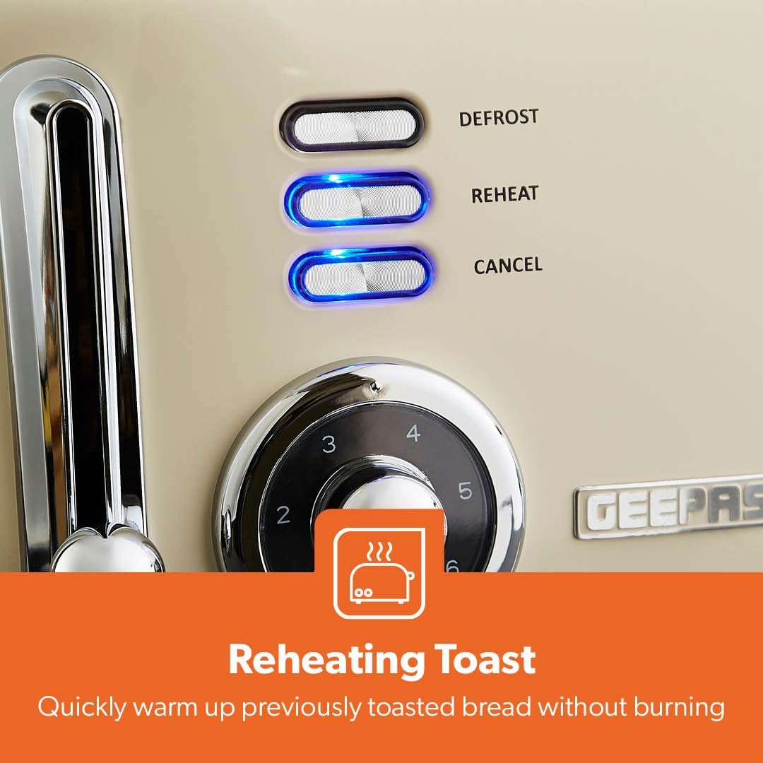 GEEPAS Retrovive 4 Slice Toaster GBT36564UK-CR (Vintage Cream)