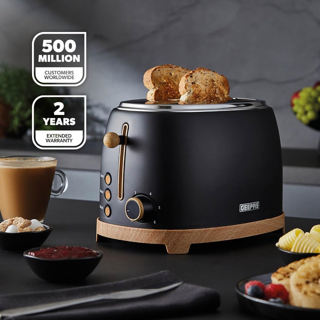 GEEPAS NordiQ 2 Slice Toaster GBT36560UK-BK (Black)