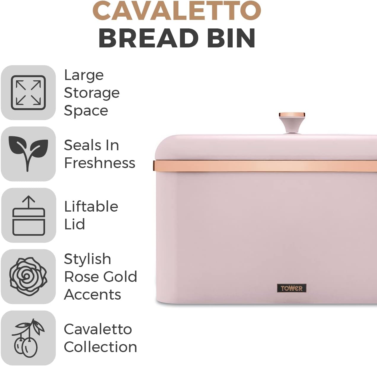 Tower Cavaletto Pink Bread Bin Marshmallow Pink Rose Gold T826130PNK