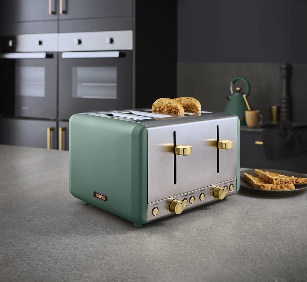 Tower Cavaletto 4 Slice Toasters Jade Green Toaster & Gold