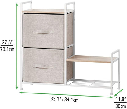 mDesign Storage Drawersn - 2 Fabric Drawers, Flat Top and Shoe Rack for Extra Storage Bedroom Storage Unit for Shoes, Clothes and Accessories - Tan