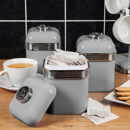 Swan Retro Jug Kettle & 4 Slice Toaster Kitchen Set (Grey)