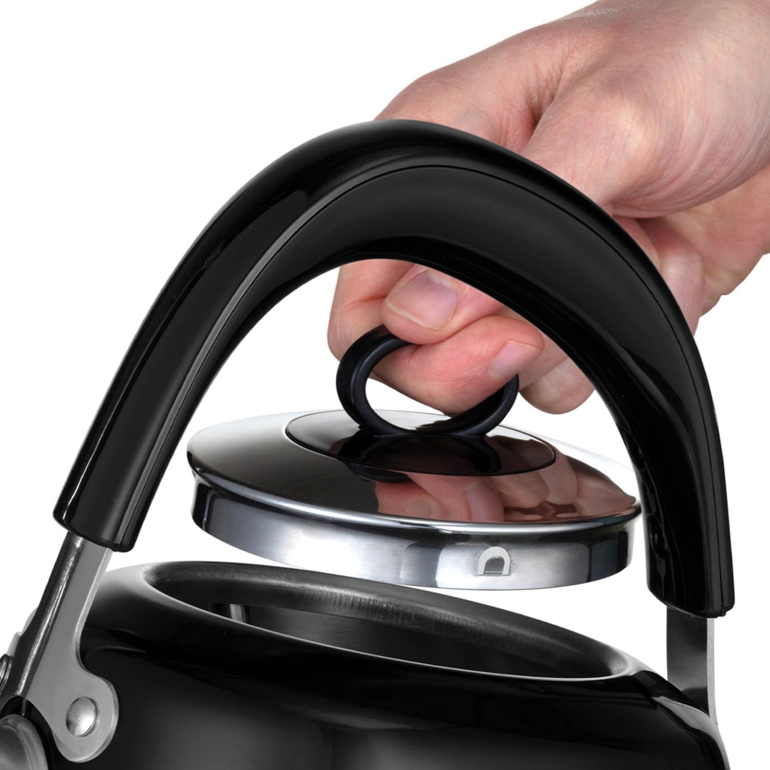 Black kettle lid and handle with finger grip on top cover