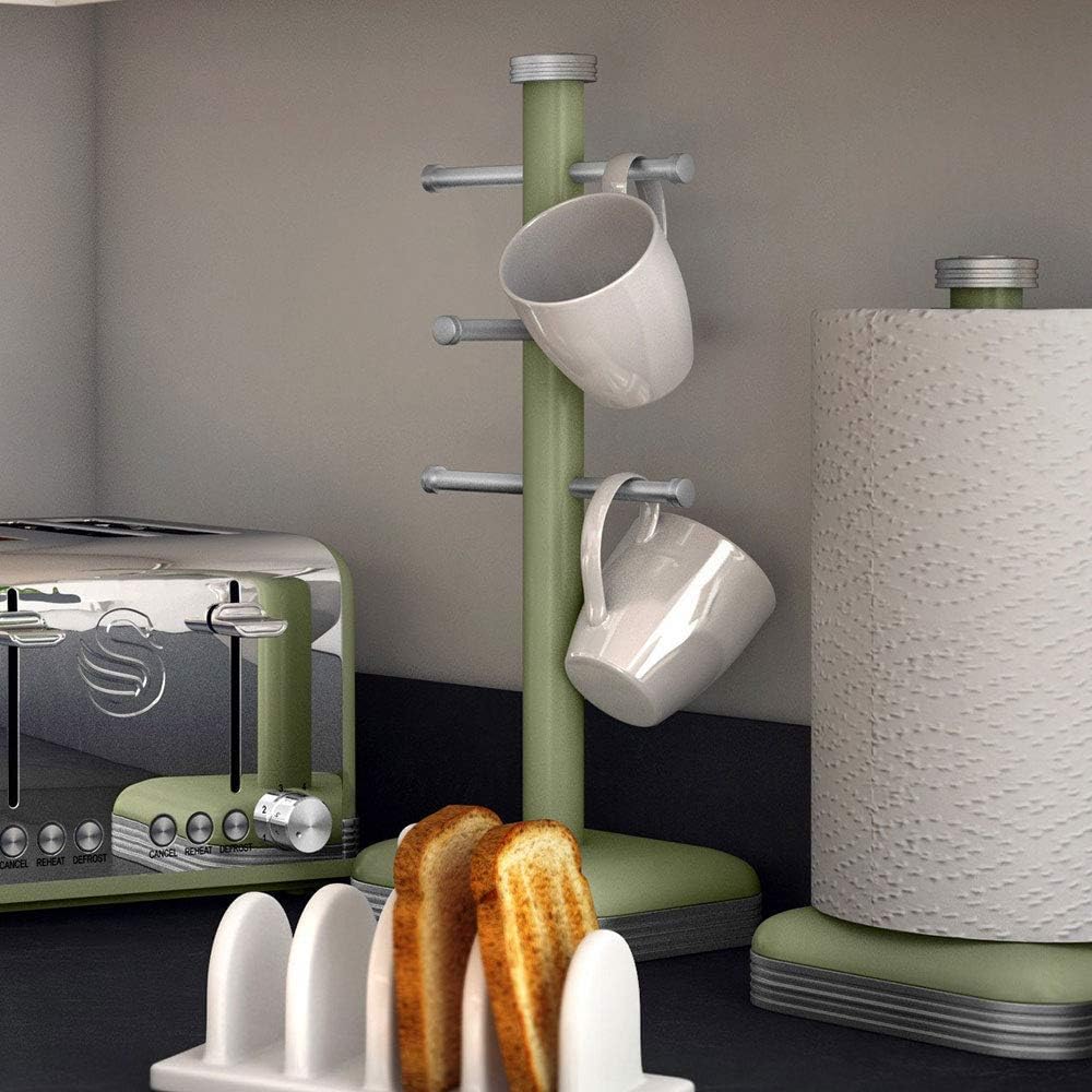 Swan Kettle, 2 Slice Toaster, Canisters, Towel Pole Kitchen Set - Green