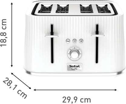 Tefal Loft Kettle & 4 Slice Toaster Matching Kitchen Set (White)