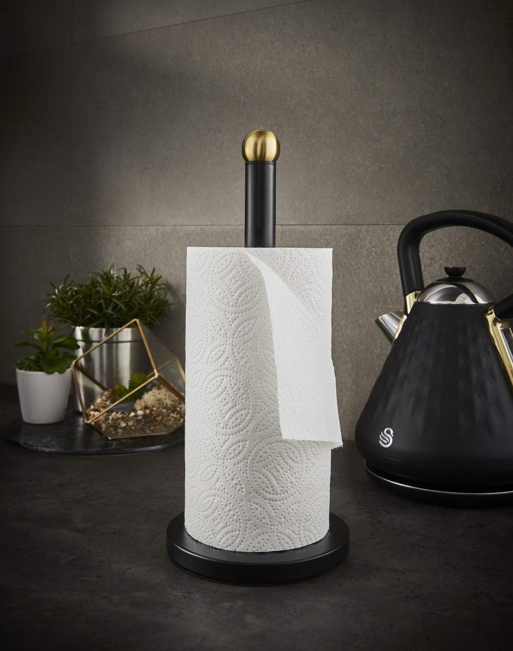 Swan Gatsby Kitchen Roll Holder Pole SWKA17521BLKN - Black/Gold