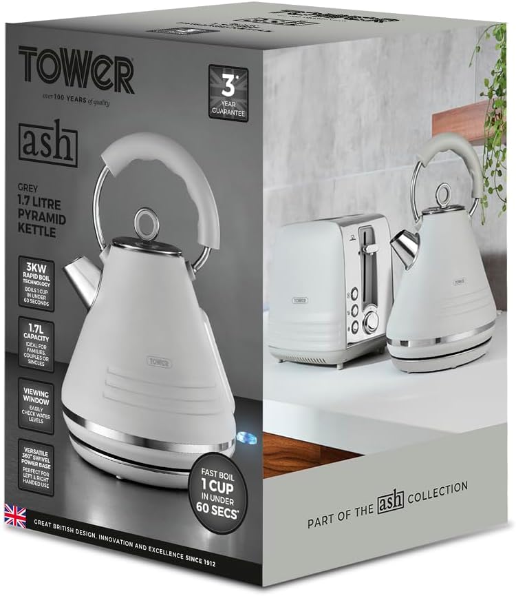 Tower Ash Kettle & 2 Slice Toaster Kitchen Set - Grey