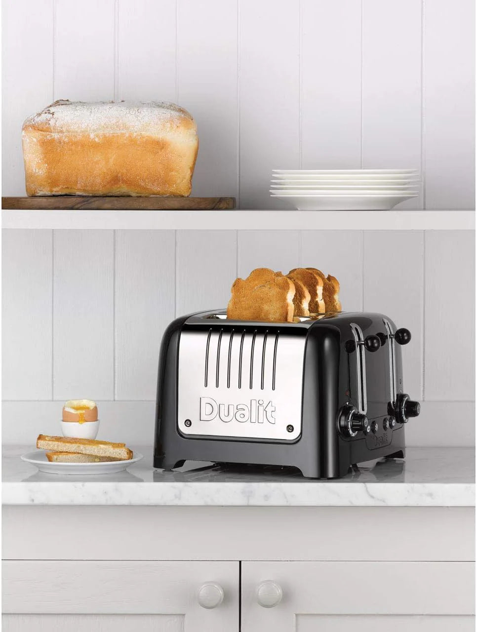 Dualit Lite Kettle & 4 Slice Toaster Matching Kitchen Set (Black Trims)