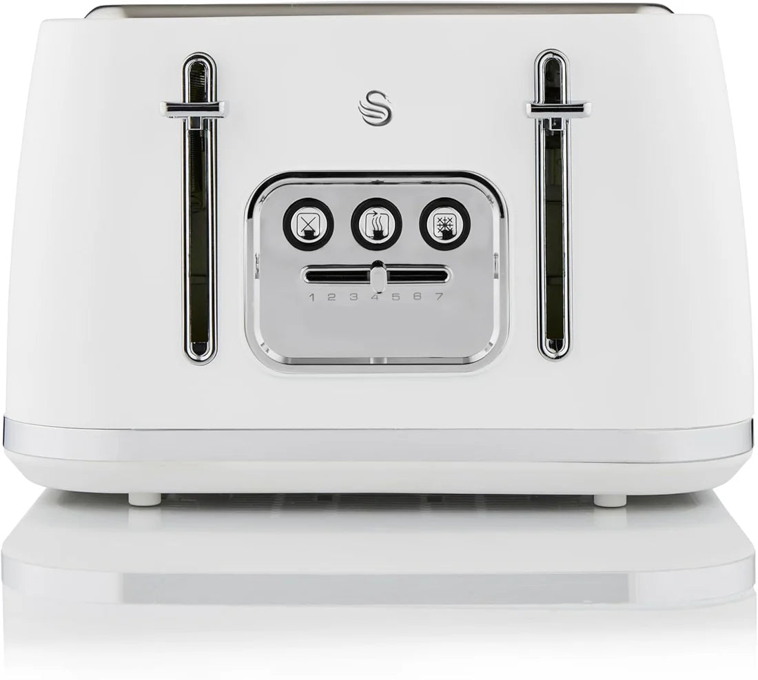 Swan Serenity Kettle, 4 Slice Toaster, Bread Bin & Canisters Matte Kitchen Set (white)