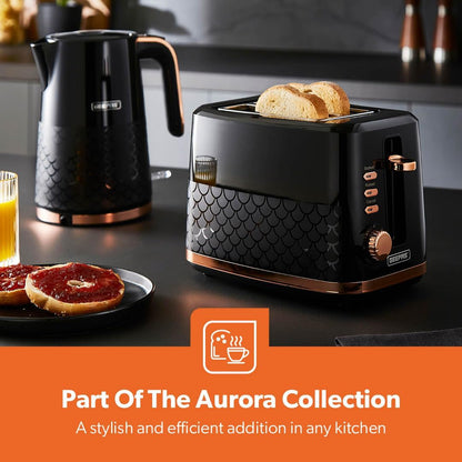 GEEPAS Aurora 2 Slice Toaster 870W GBT36568UK-BK (Black & Rose Gold)