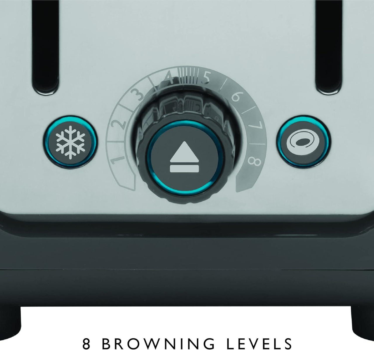 Dualit Architect toaster control panel with browning dial, buttons, and indicator lights