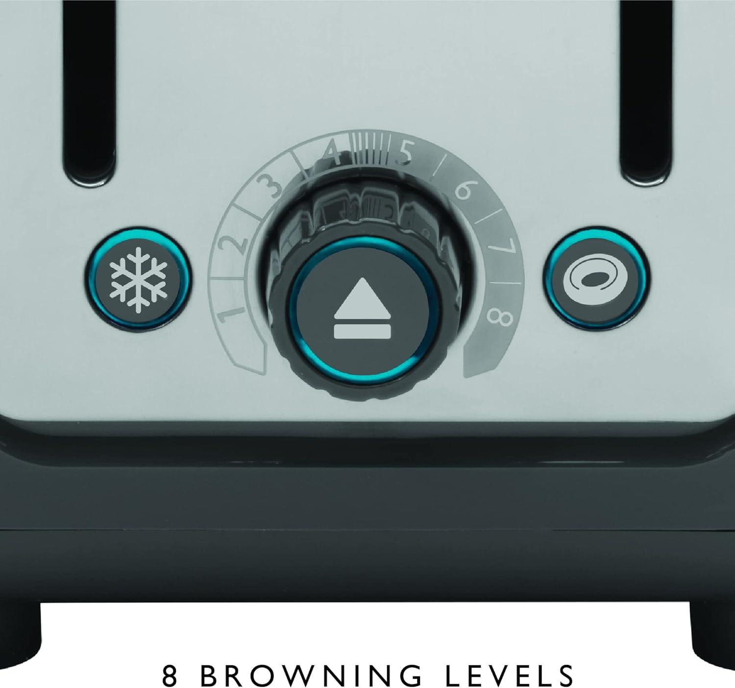 Dualit Architect toaster control panel with browning dial, buttons, and indicator lights