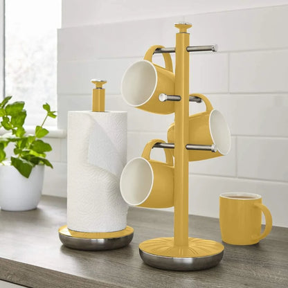 Swan Retro Yellow Kitchen Set Kettle, Canisters, Mug Tree & Towel Pole