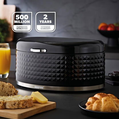 GEEPAS Argyle 9L Bread Bin GCS63084UK-BK (Black)