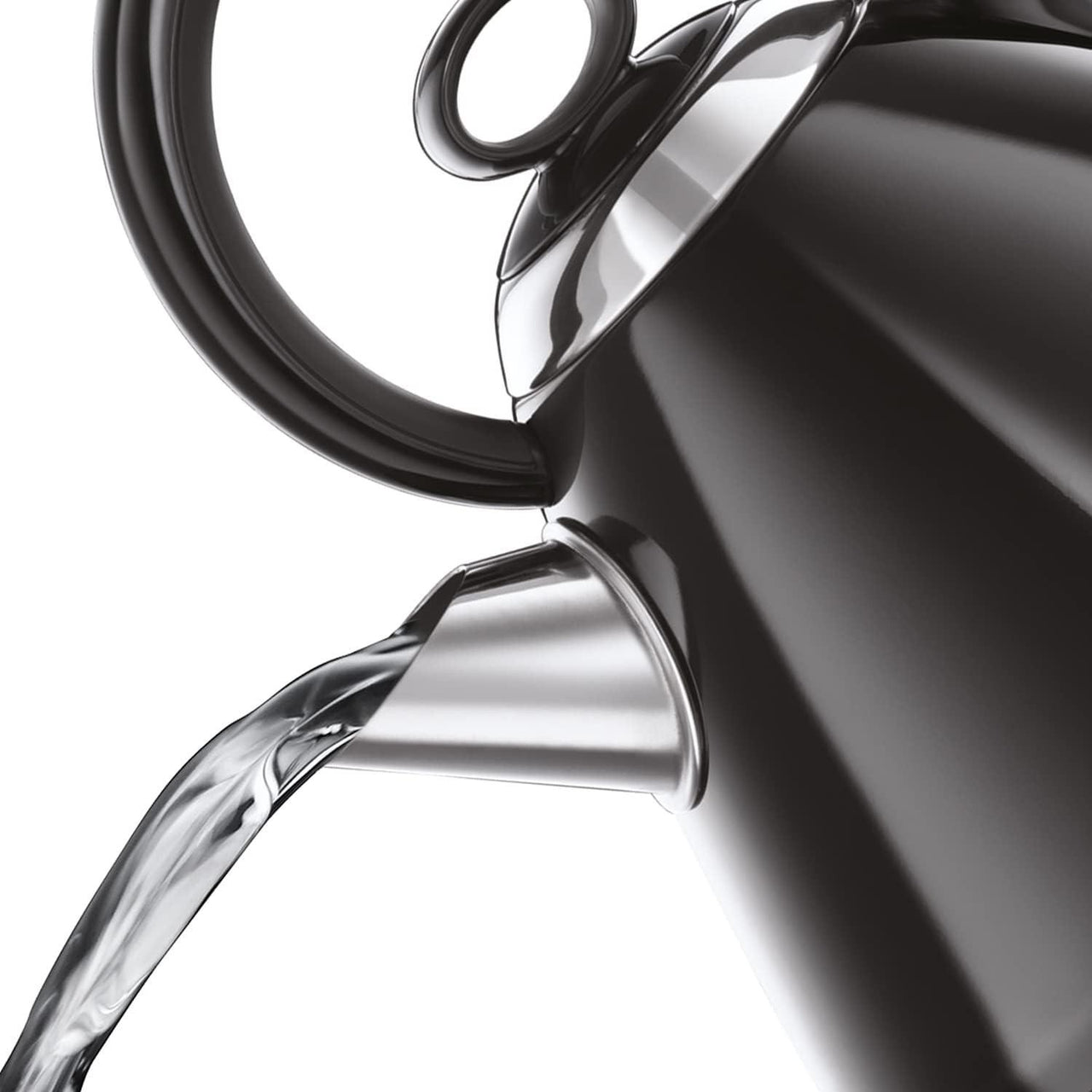 Black electric kettle pouring spout and lid rim detail
