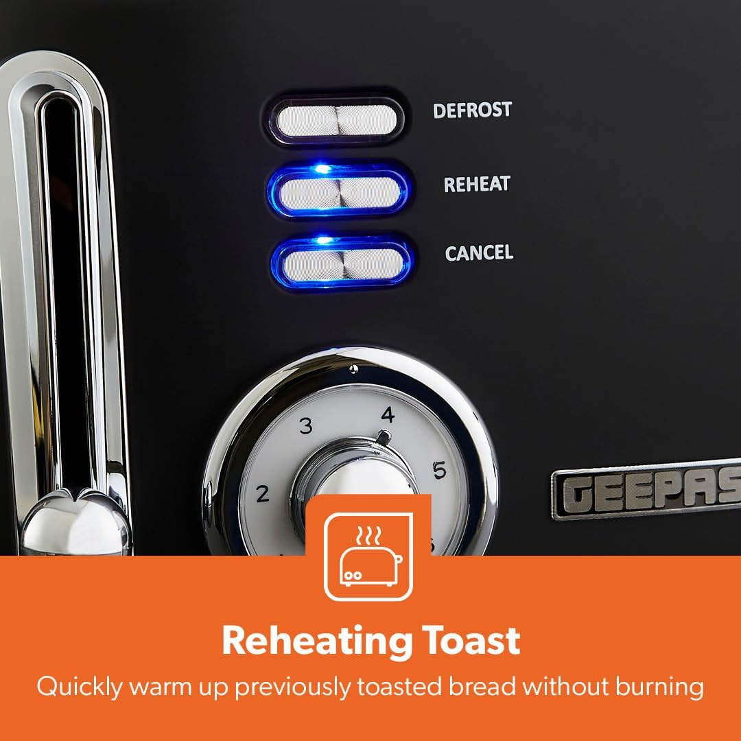 GEEPAS Retrovive 4 Slice Toaster GBT36564UK-BK (Vintage Black)