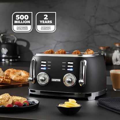 GEEPAS Retrovive 4 Slice Toaster GBT36564UK-BK (Vintage Black)