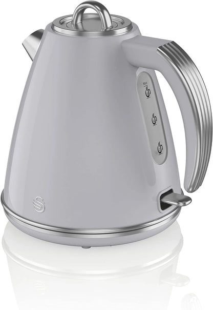 Swan Kettle, 4 Slice Toaster, Bread Bin, Canisters, Towel Pole Kitchen Set  - Grey