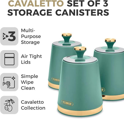 Tower Cavaletto Jade Green Canisters, Towel Pole & Mug Tree Kitchen Set