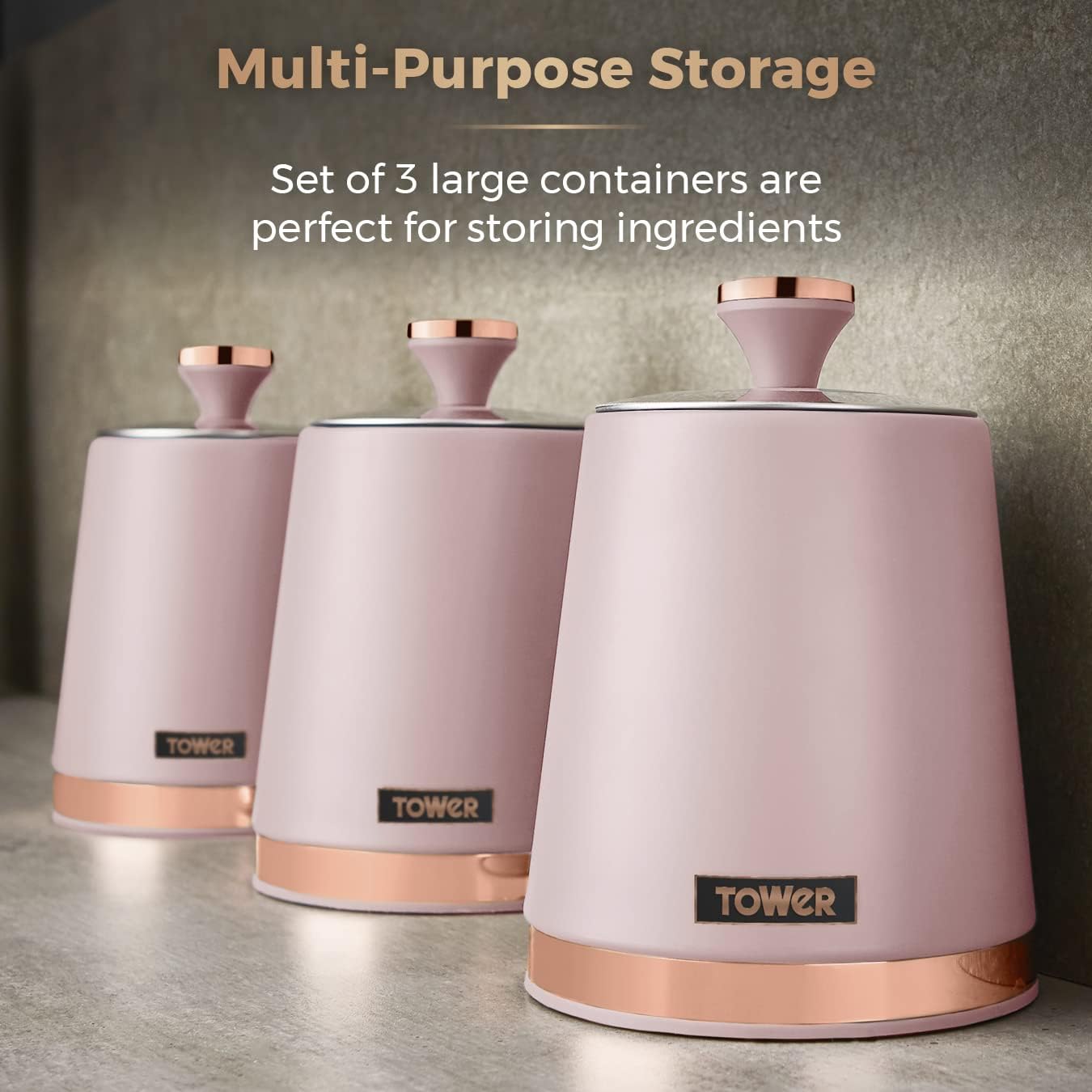 Tower Cavaletto Canister Set Kitchen Jars T826131PNK (Marshmallow Pink)