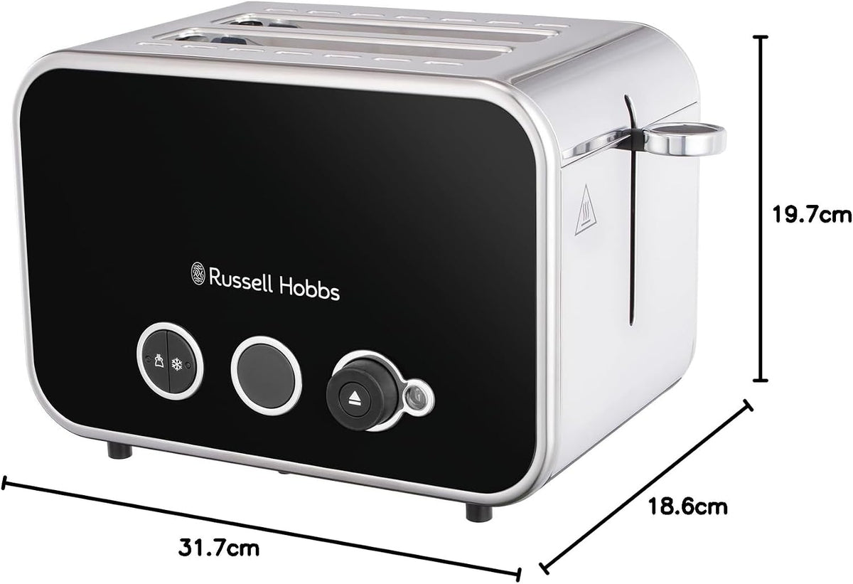 Russell Hobbs Distinctions Pyramid Kettle, 2 Slice Toaster & Microwave Kitchen Set (Black)