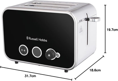Russell Hobbs Distinctions Pyramid Kettle, 2 Slice Toaster & Microwave Kitchen Set (Black)