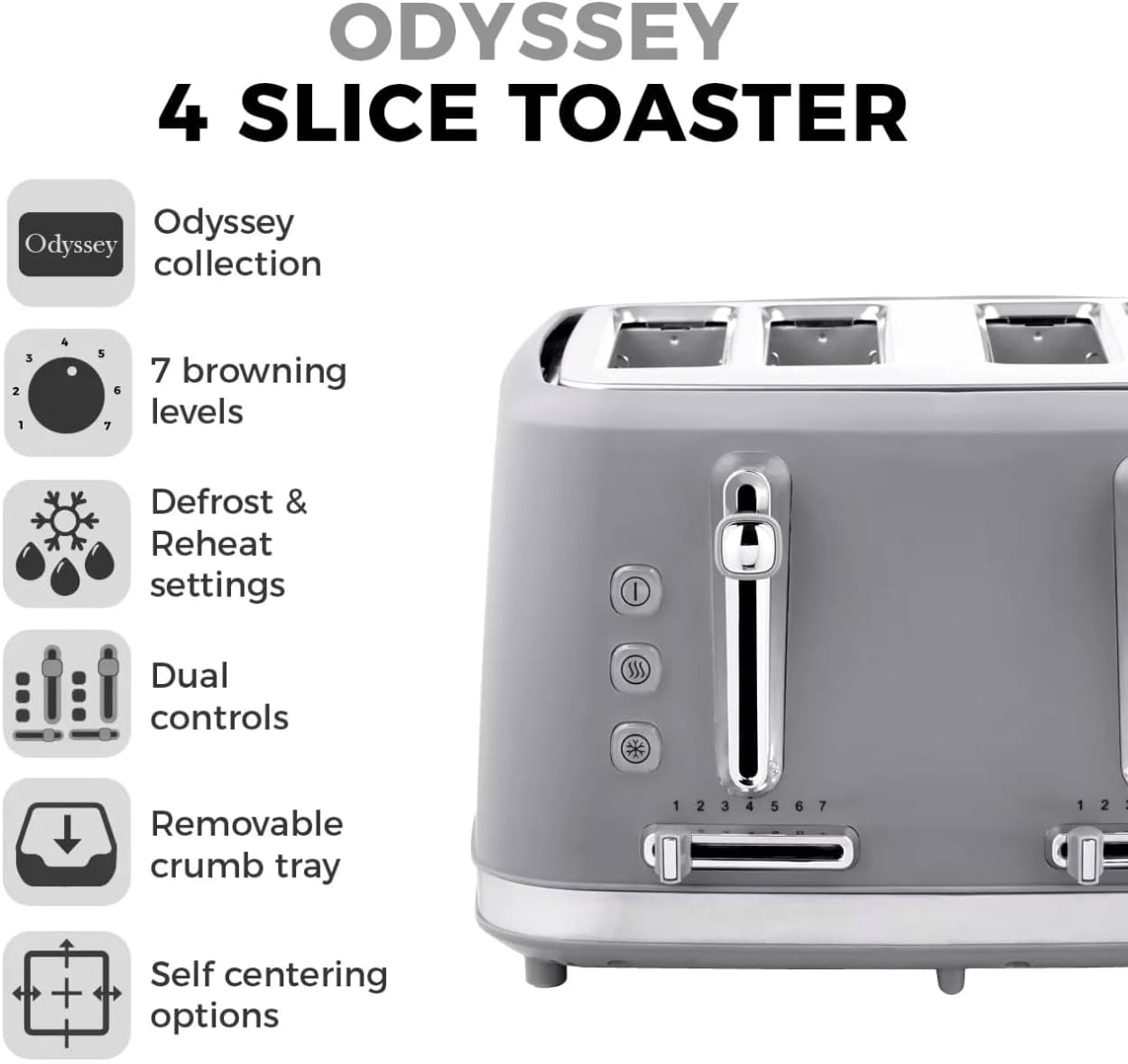 Tower Odyssey Kettle & 4 Slice Toaster Kitchen Set (Grey)