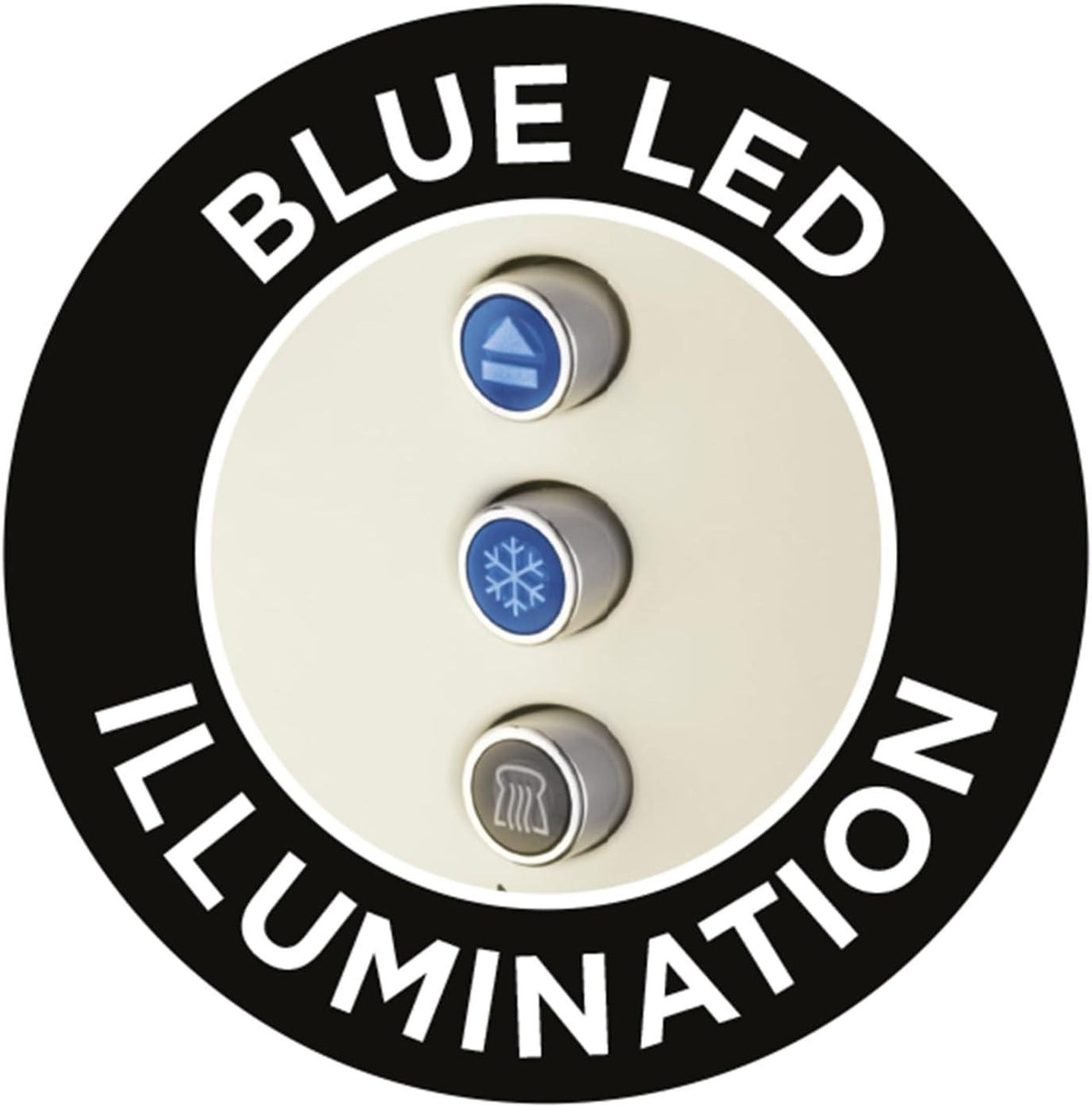 Blue LED illumination badge for toaster controls