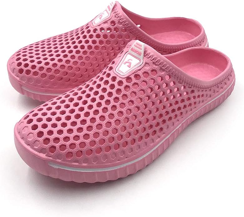 AMOJI Pink Clogs for Men & Women Crocs Sandals Shoes Size 8 & 9